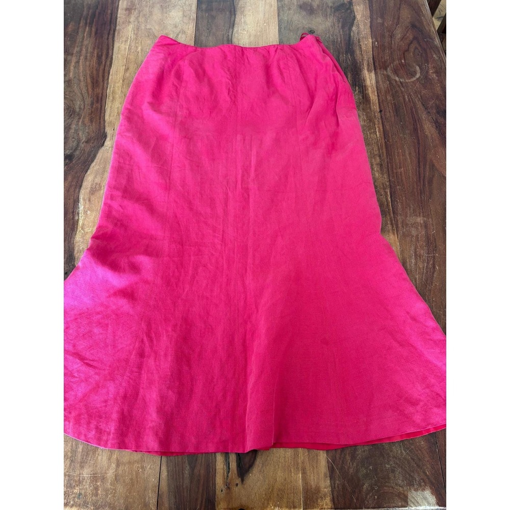 JONES NEW YORK skirt women 12 pink silk linen blend midi a-line flared preppy